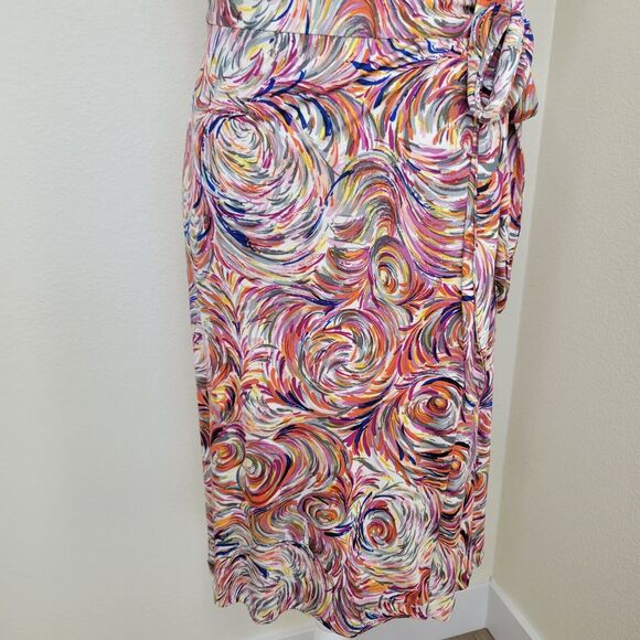 COLLETTE DINNIGAN Wrap 100% Silk Wrap Dress Size Small Abstract Print Artsy - Picture 11 of 14